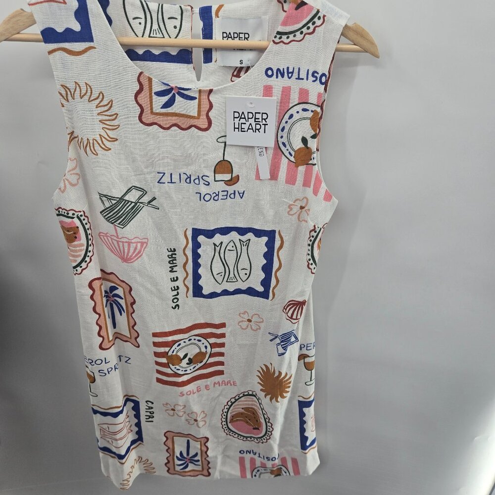 Paper Heart White Coastal Vacation Summer Linen Rayon Mini Dress Size Small